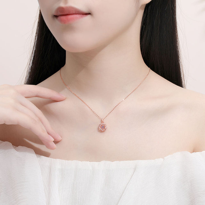 Dancing Crystal Infinity Knot Necklace - Rose Gold Vermeil
