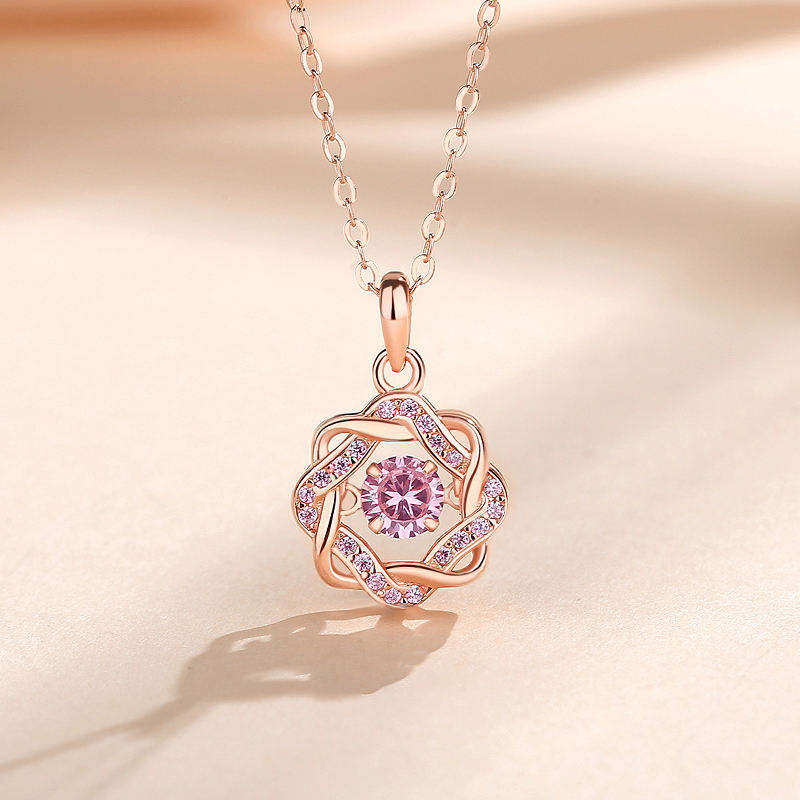 Dancing Crystal Infinity Knot Necklace - Rose Gold Vermeil