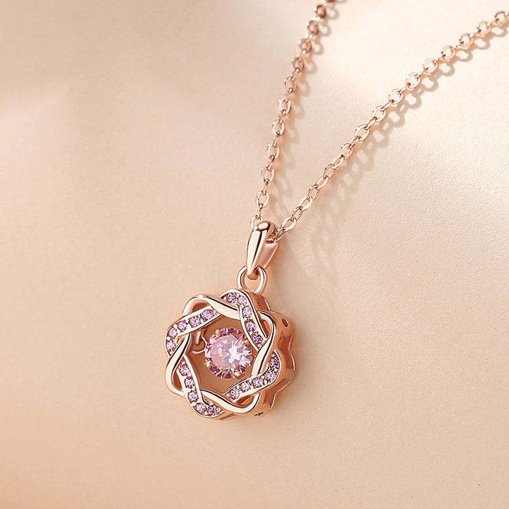 Dancing Crystal Infinity Knot Necklace - Rose Gold Vermeil