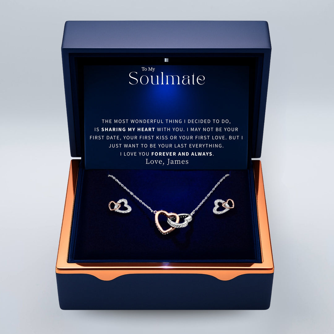 Jewelry set in a box with sentimental to my soulmate message