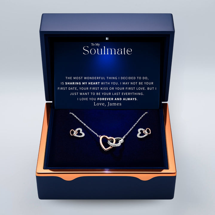 Jewelry set in a box with sentimental to my soulmate message